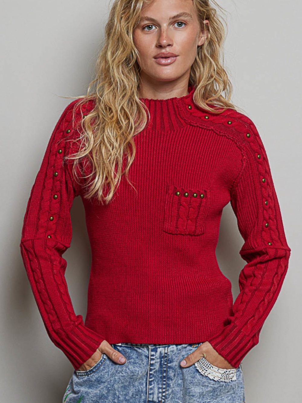 ❤️ POL “ HELEN “ POL HIGH NECK SWEATER WITH STUD DETAIL